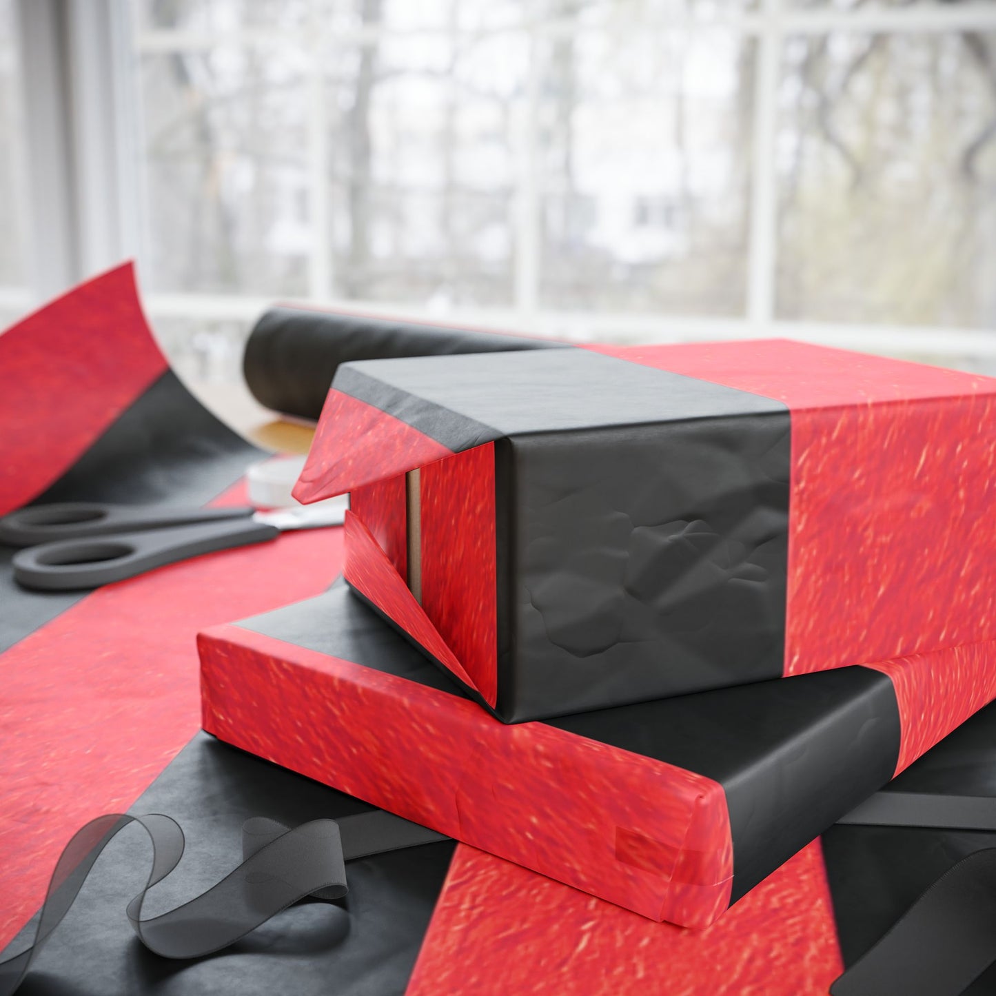 Black and Red Striped Luxury Wrapping Paper – Glossy or Matte Finish, Durable 90gsm