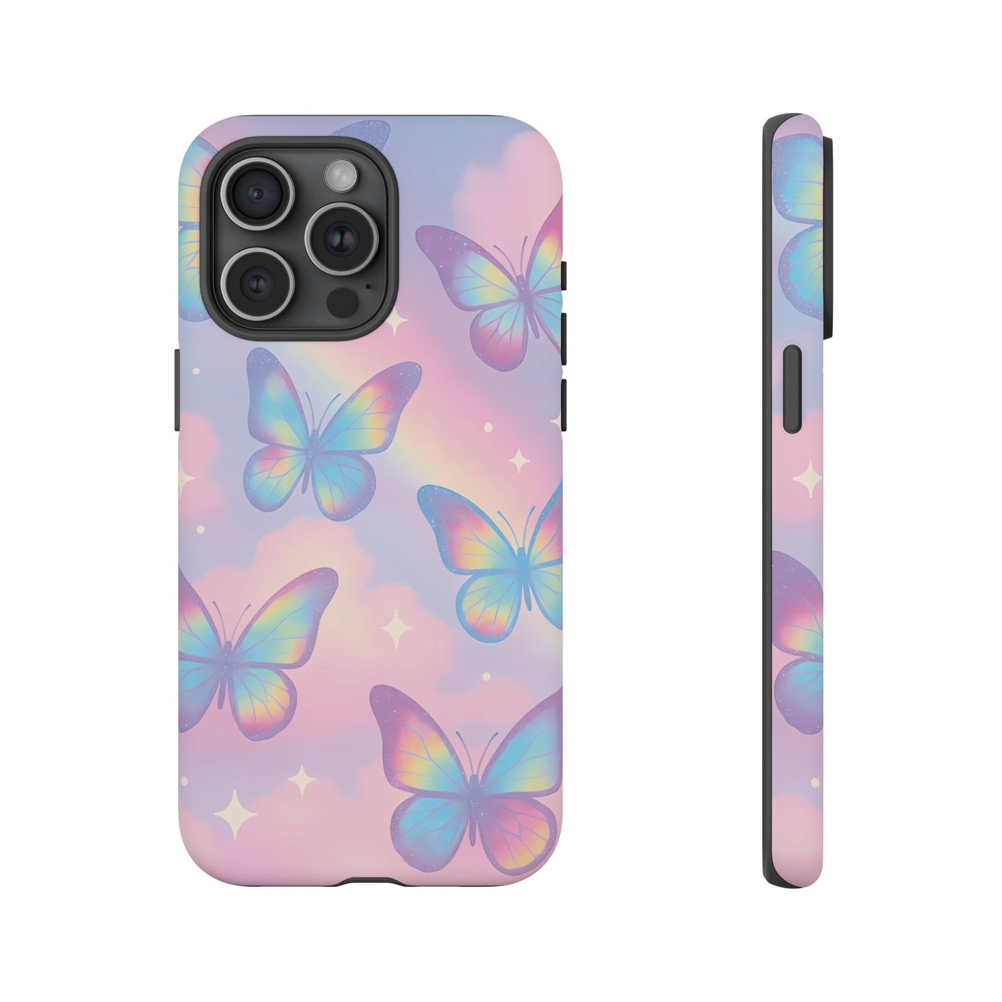 Rainbow Pastel Butterfly Phone Case – Dreamy Clouds & Iridescent Glow