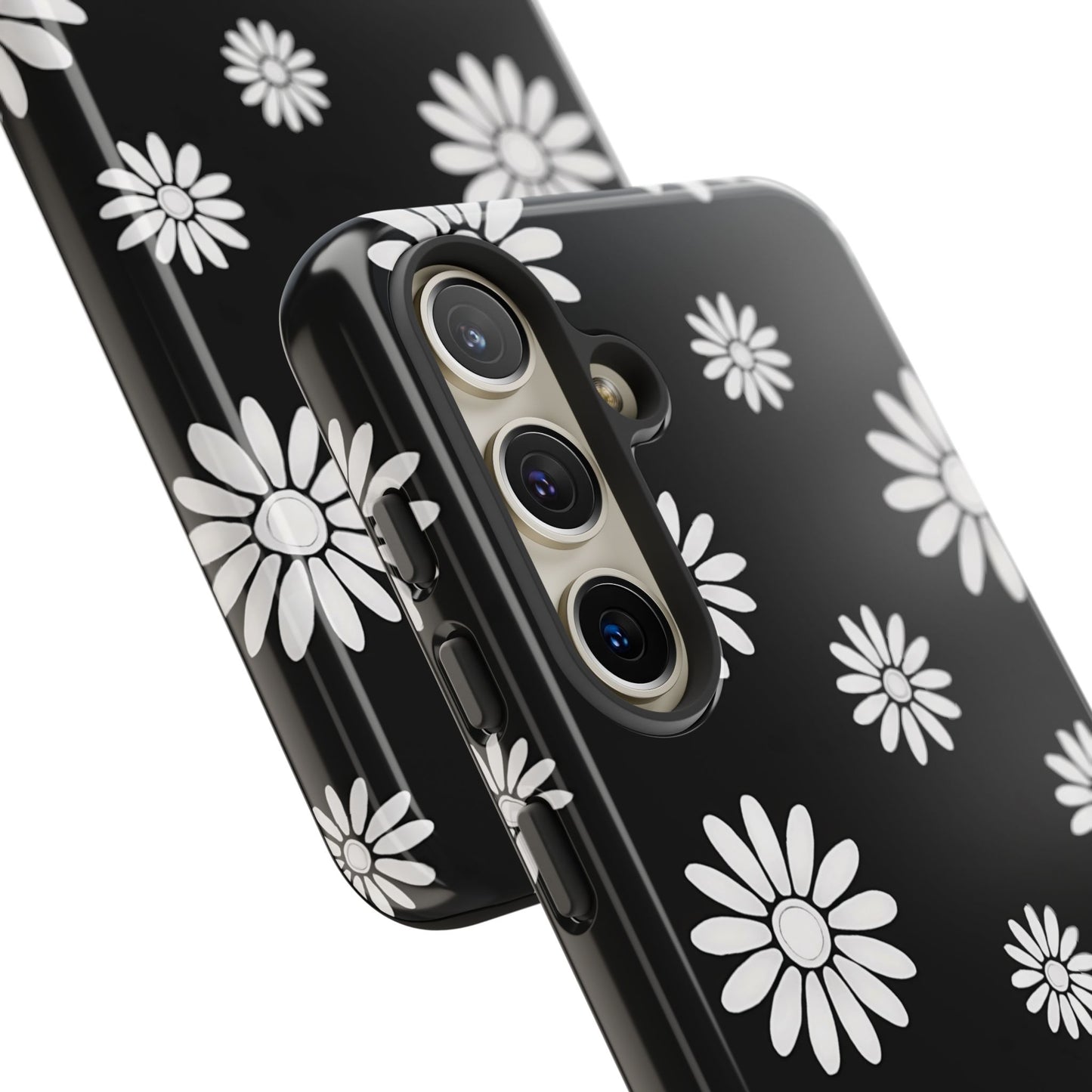 Retro Black & White Daisy Phone Case – Bold Floral Pattern with 3D Wrap Design