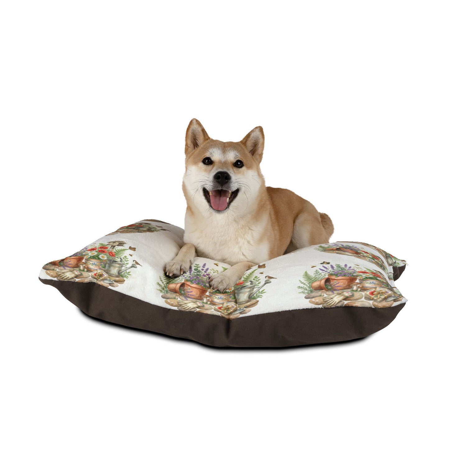 Floral Garden Pet Bed – Watercolor Birdhouse & Flowers