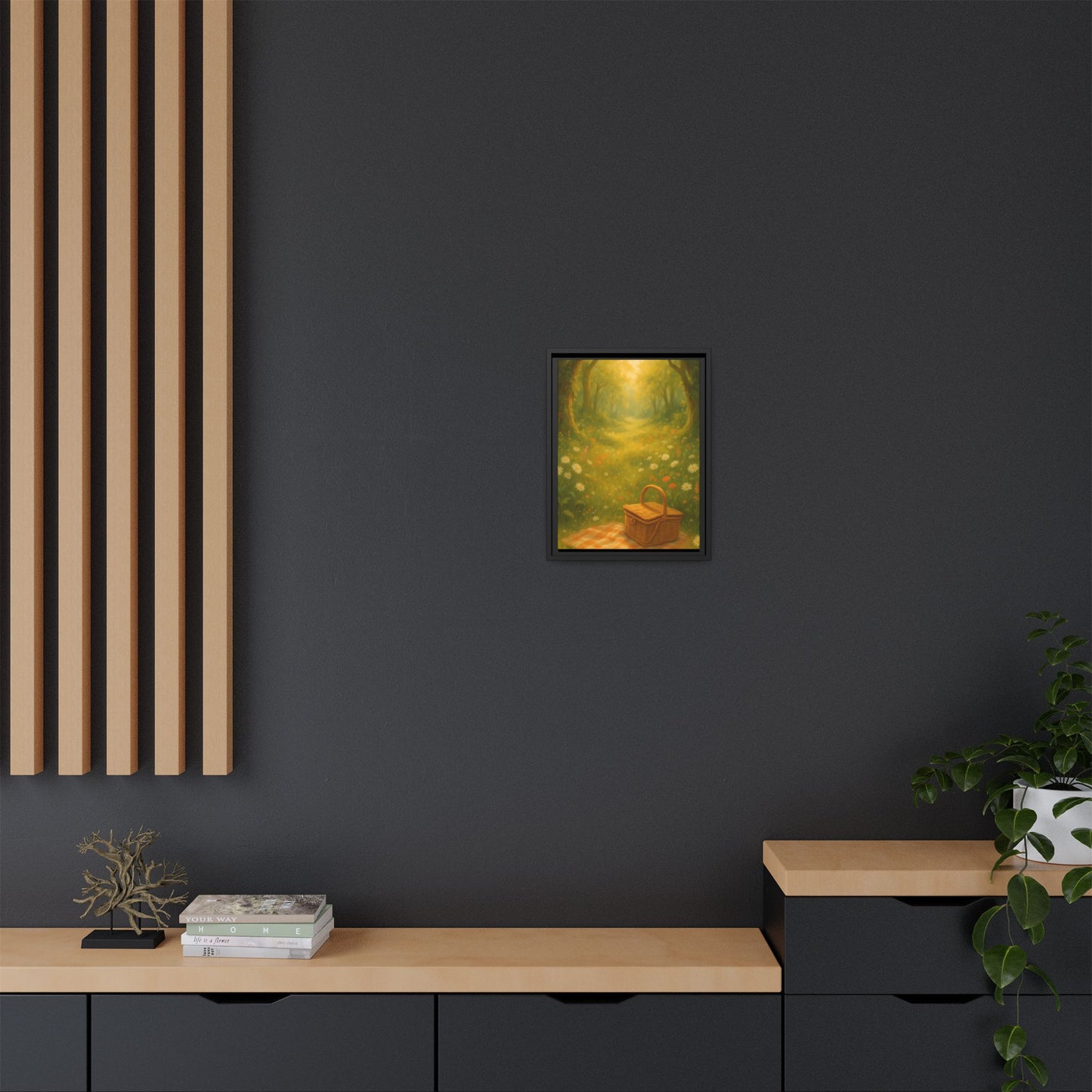 Golden Meadow Picnic Path – Framed Matte Canvas Wall Art
