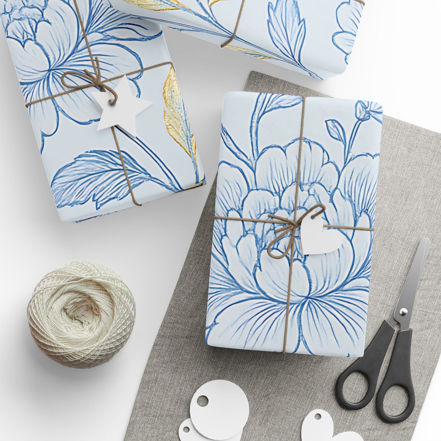 Blue Bird & Floral Wrapping Paper – Elegant Nature-Inspired Gift Wrap in Glossy or Matte Finish