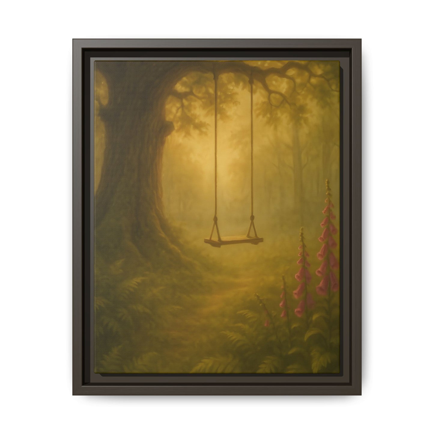 Golden Forest Swing – Framed Matte Canvas Woodland Wall Art