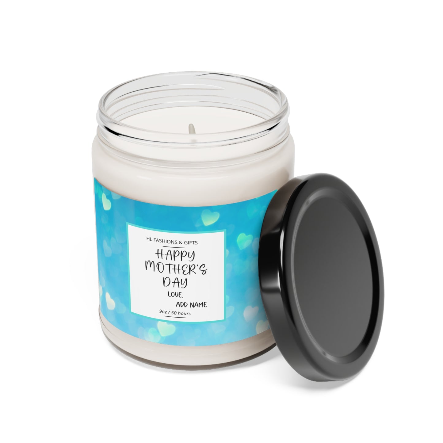 Custom Happy Mother's Day Soy Candle - Blue Hearts