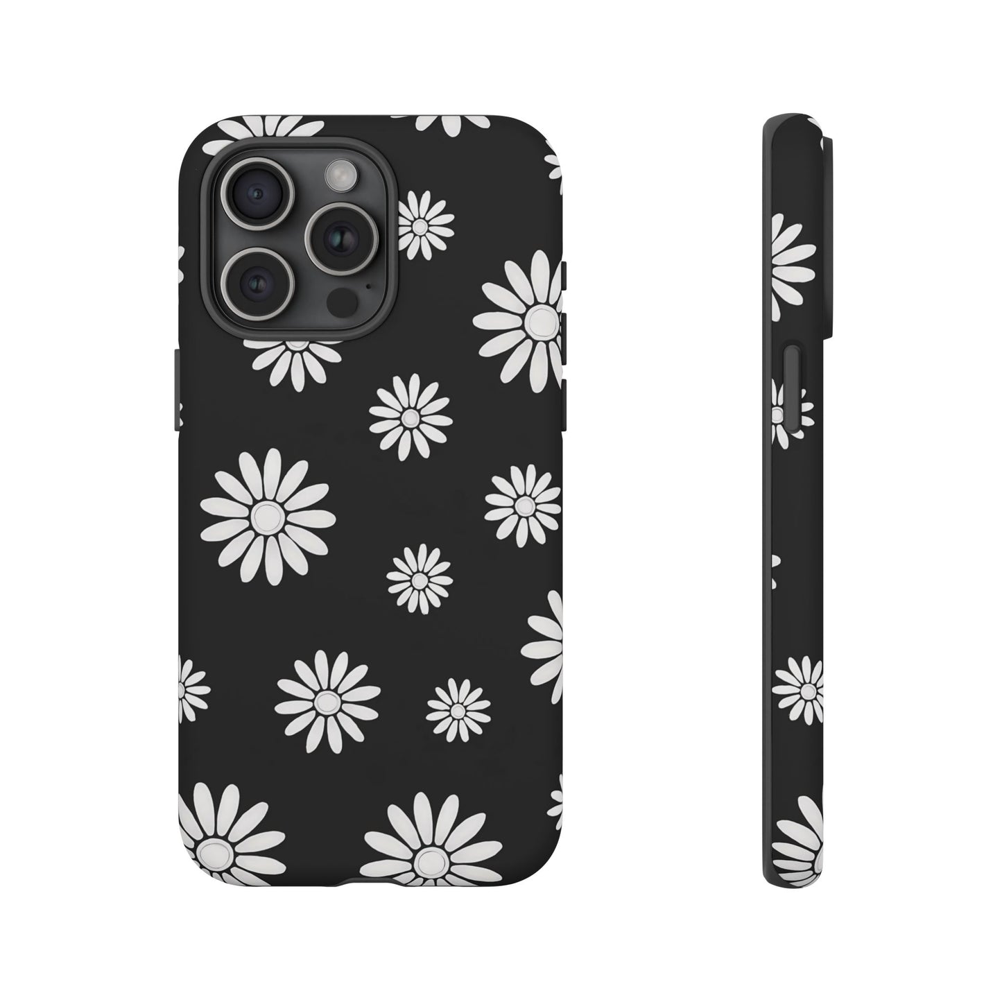 Retro Black & White Daisy Phone Case – Bold Floral Pattern with 3D Wrap Design