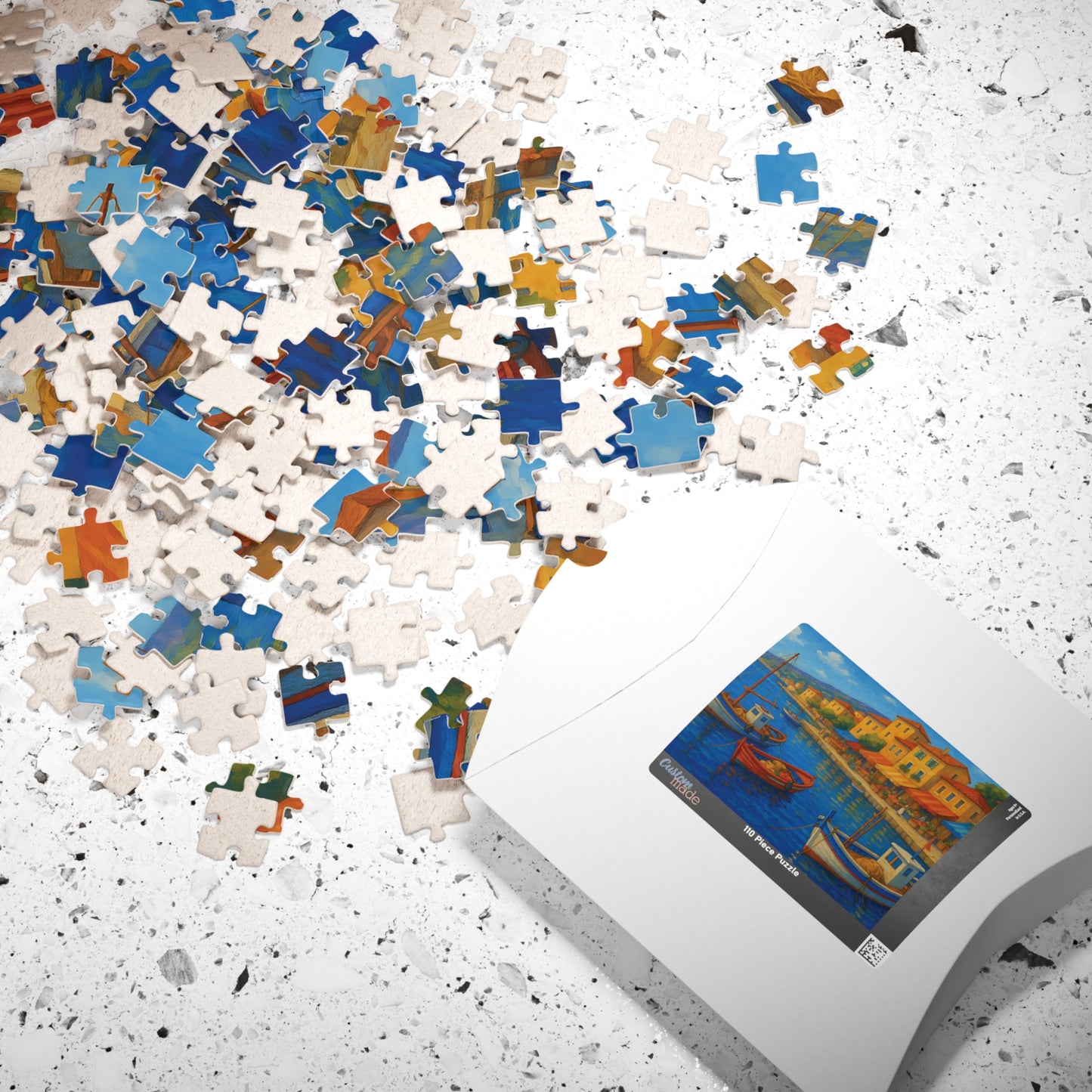 Mediterranean Harbor Jigsaw Puzzle – Colorful Coastal Village with Fishing Boats