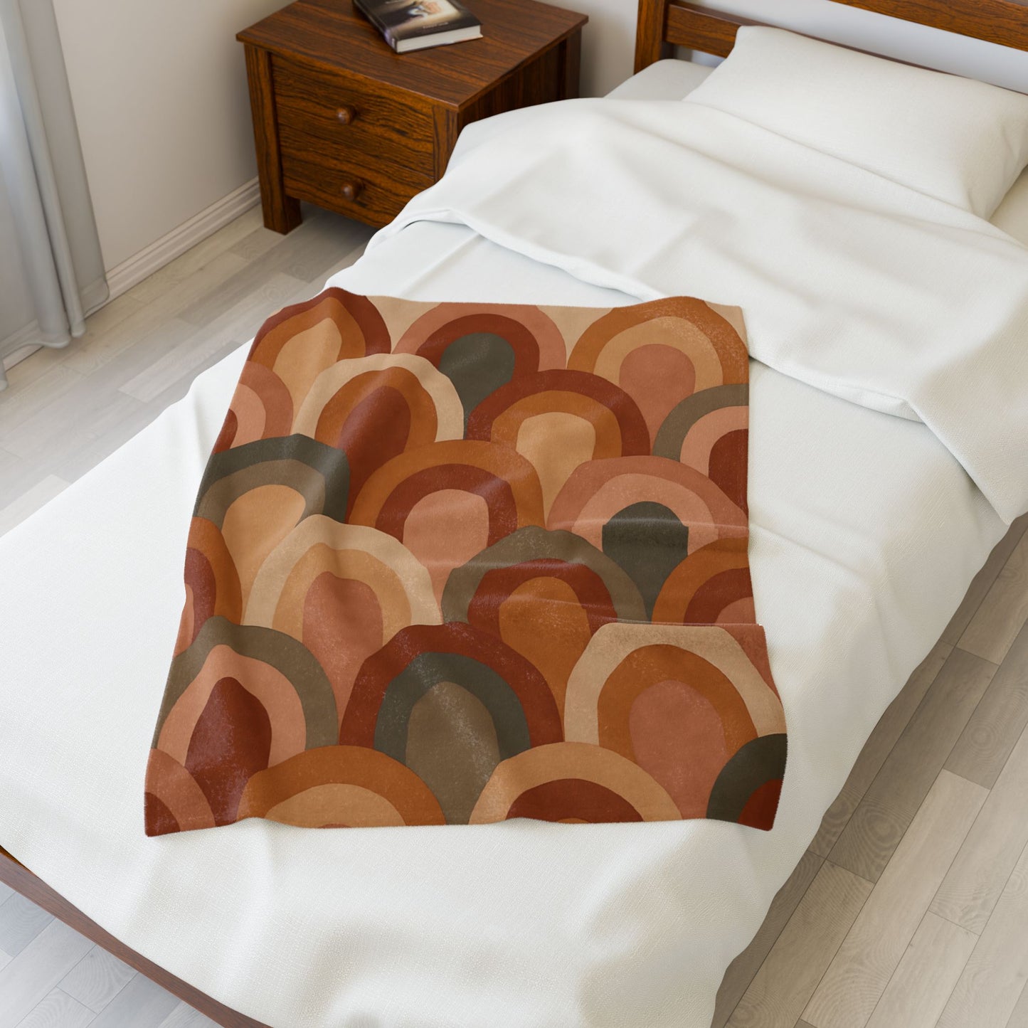 Retro Earth-Tone Rainbow Arch Velveteen Plush Blanket