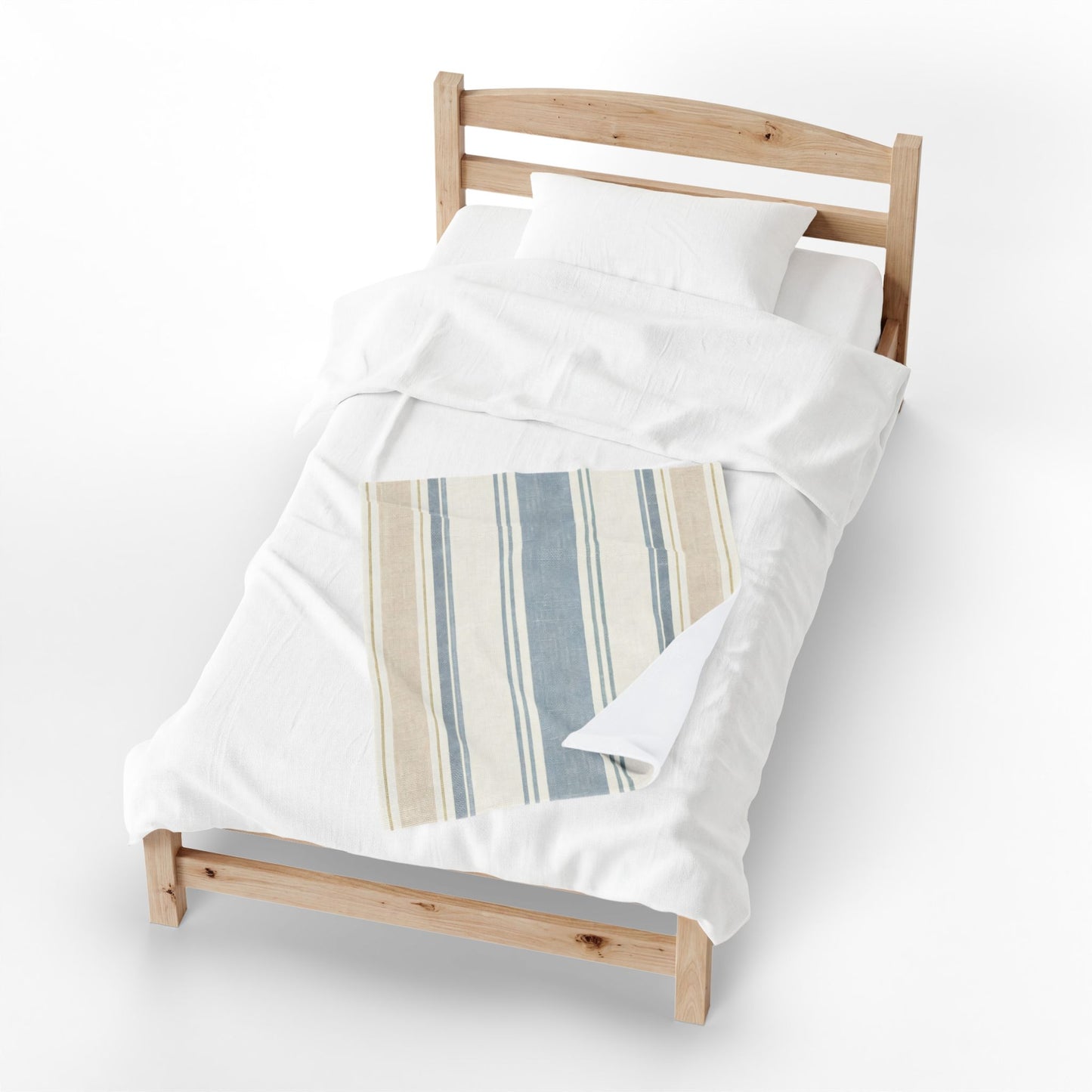 Striped Velveteen Plush Blanket — Cozy Blue & Beige Throw for Living Room or Beach