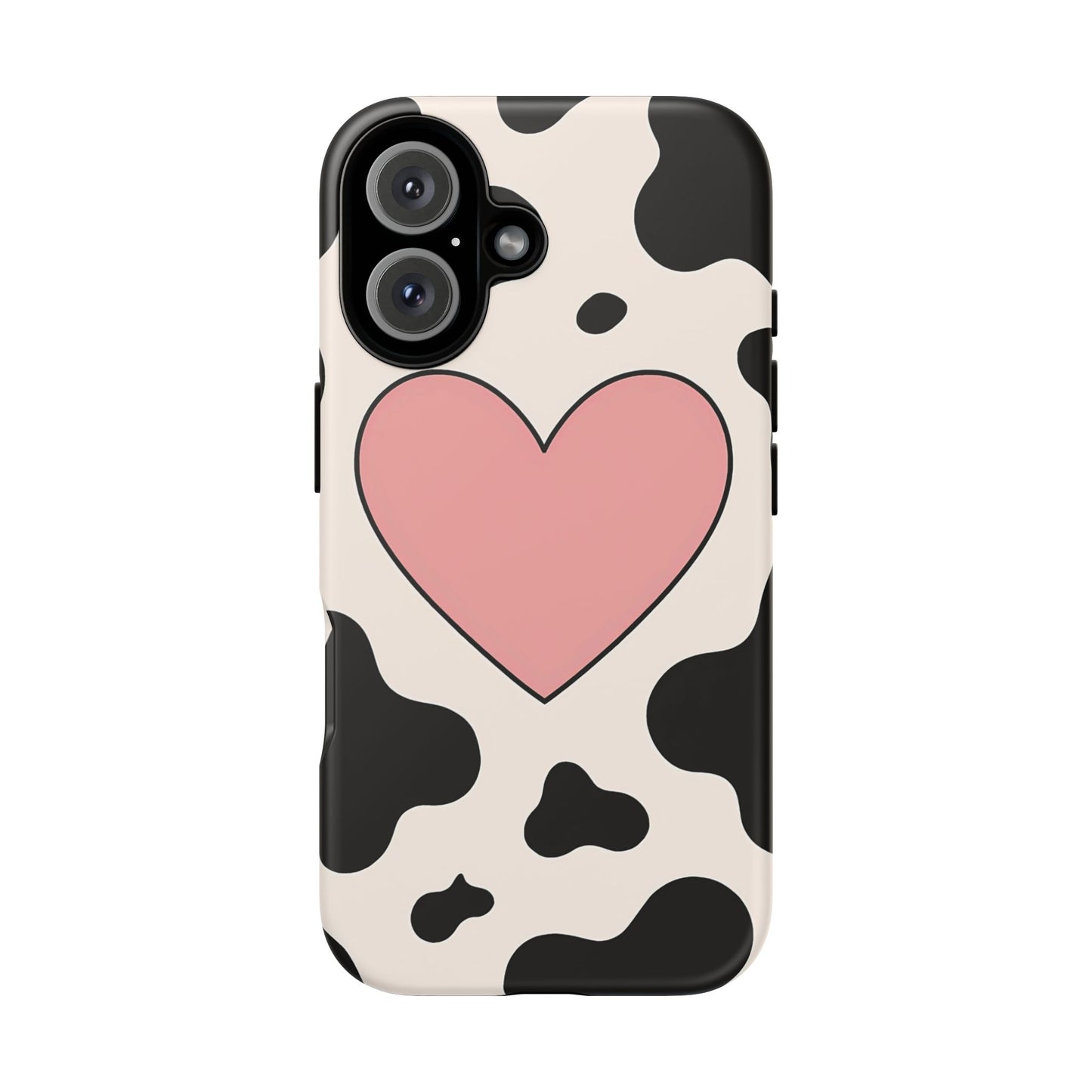 Cow Print Phone Case with Pink Heart – Bold & Cute Protective Cover
