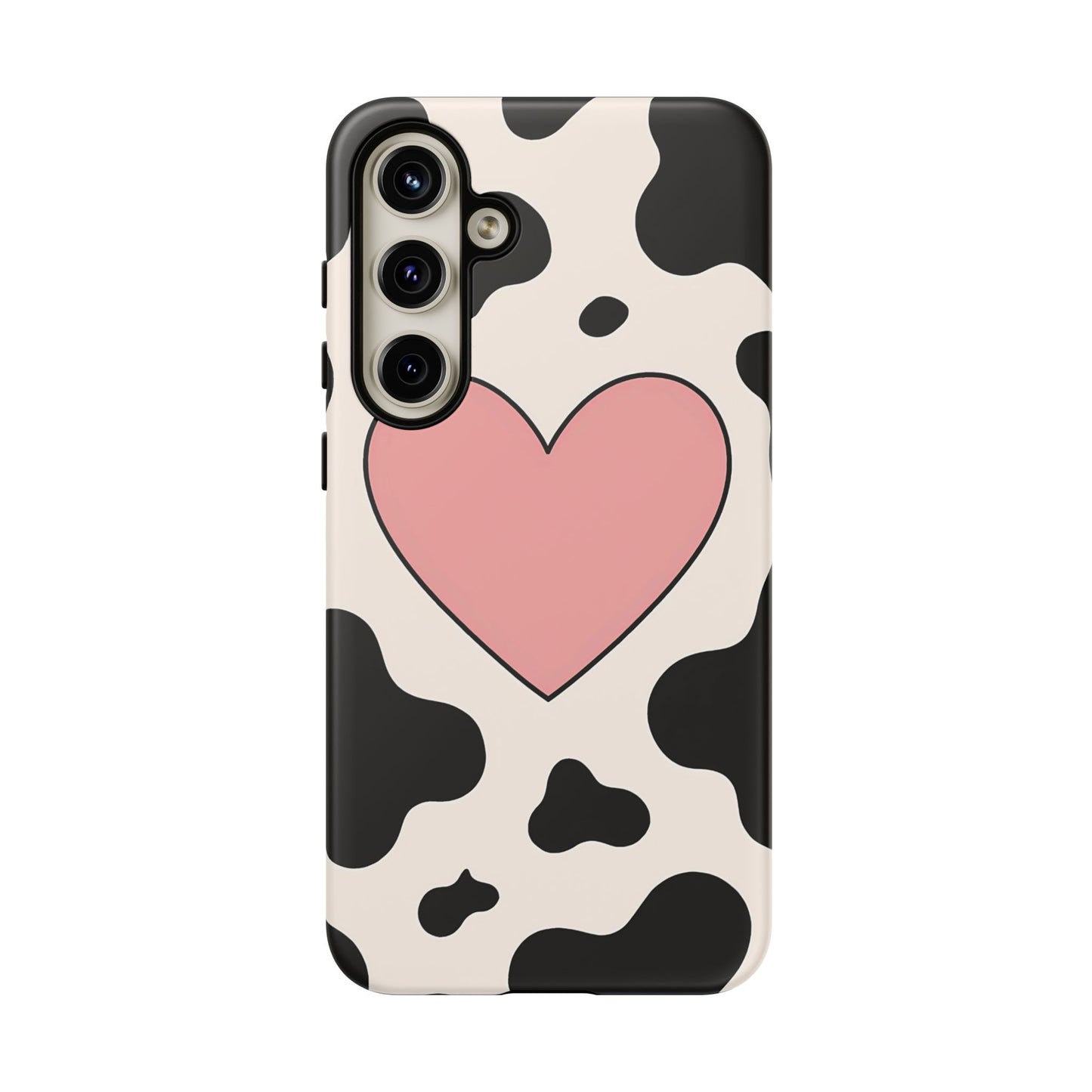 Cow Print Phone Case with Pink Heart – Bold & Cute Protective Cover