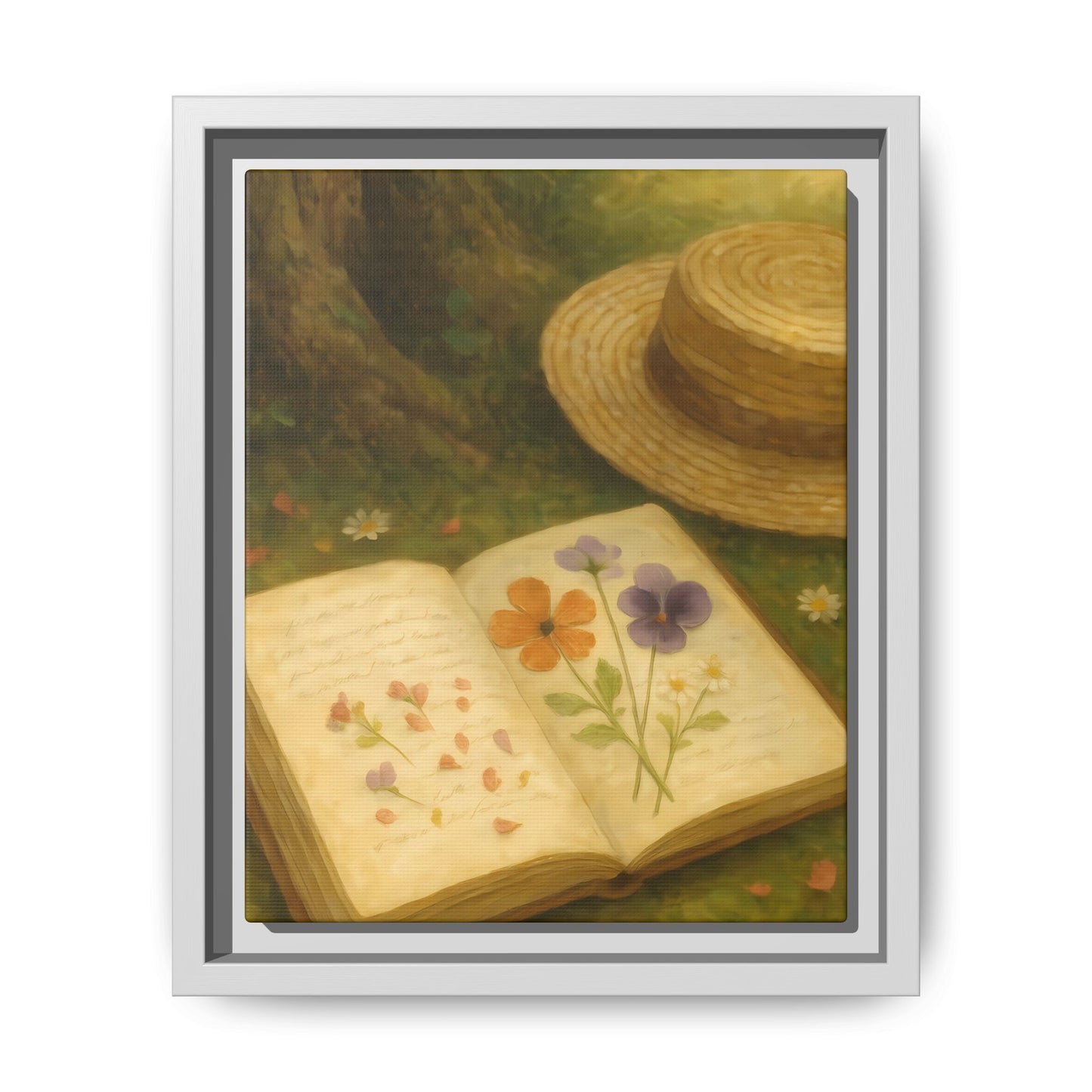 Pressed Flowers in the Shade – Framed Matte Canvas Nature Scene