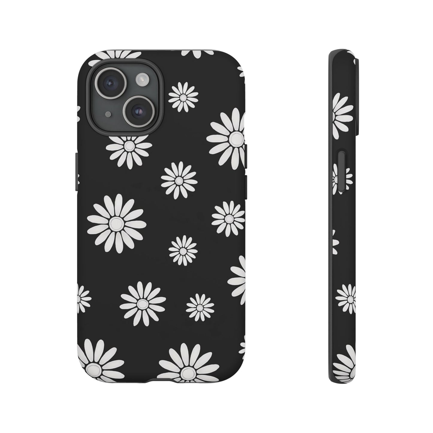 Retro Black & White Daisy Phone Case – Bold Floral Pattern with 3D Wrap Design