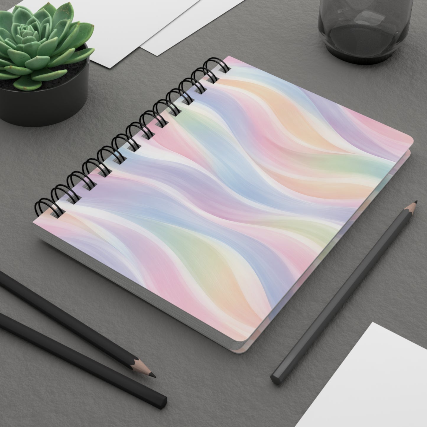 Pastel Wave Spiral Notebook — Rainbow Soft-Blend Spiral Bound Journal