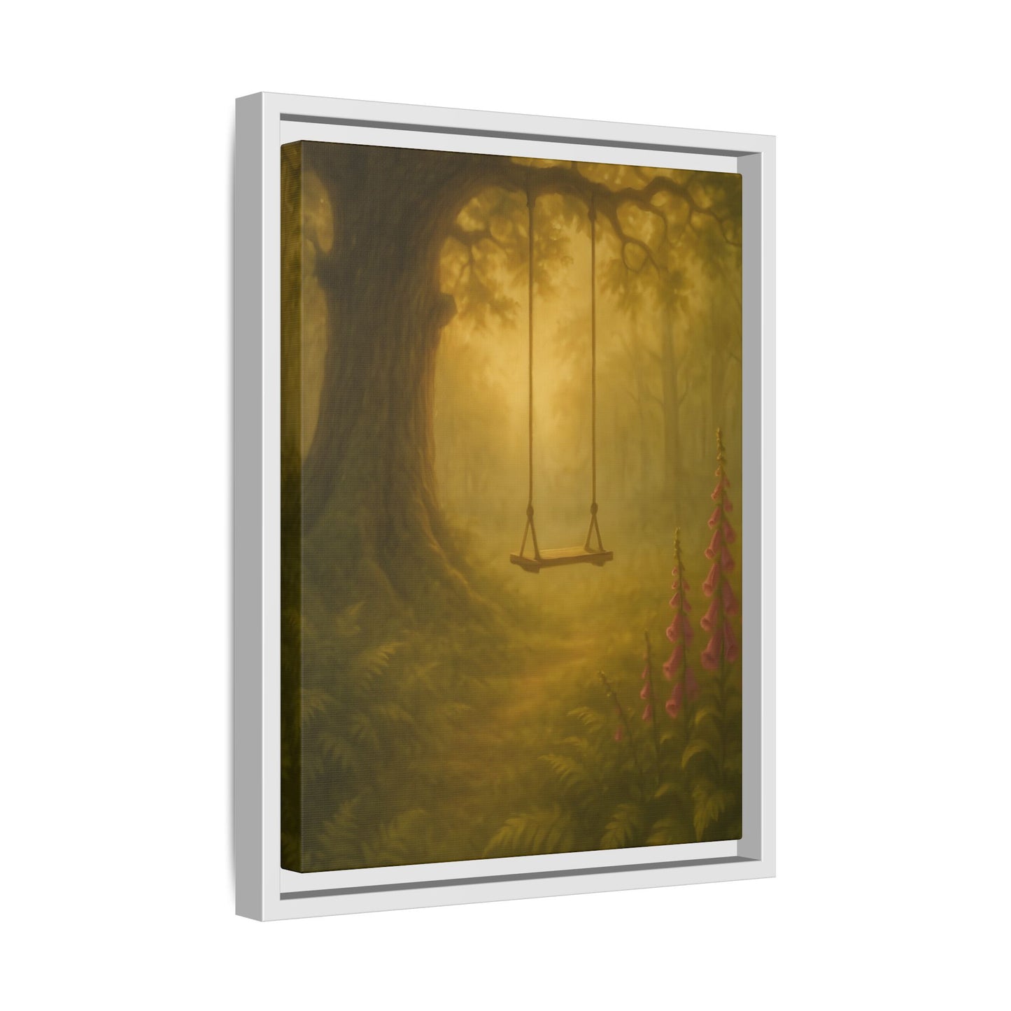 Golden Forest Swing – Framed Matte Canvas Woodland Wall Art