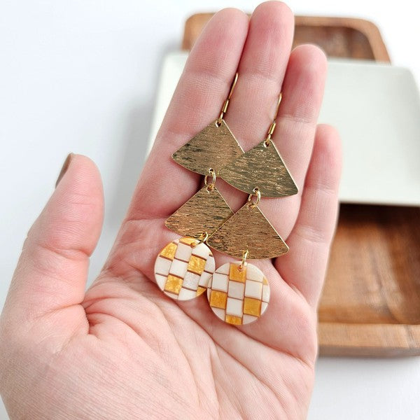 Anya - Golden Checker Earrings in hand