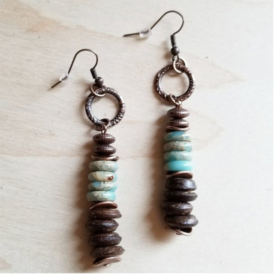 Aqua Terra and Wood Earrings Flat
