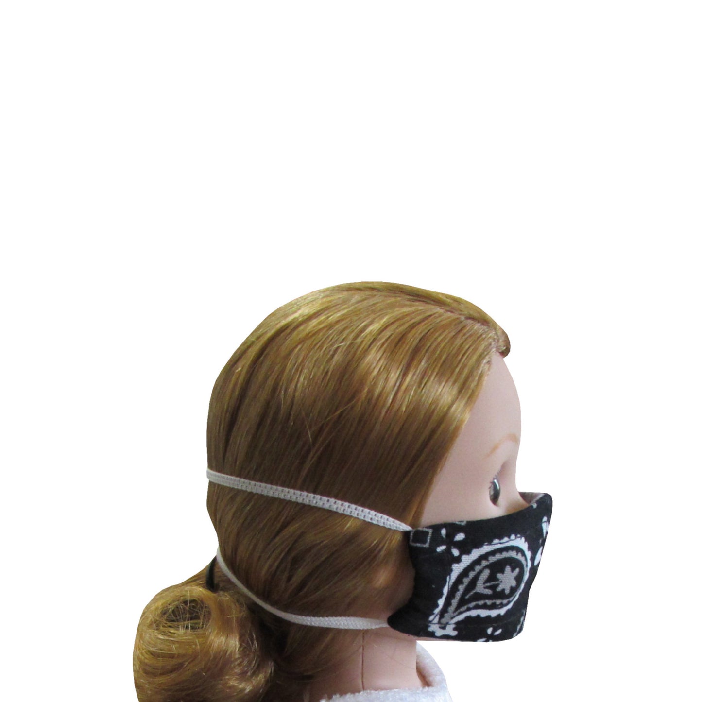 Black Grey White Floral Print Doll Face Mask for 14 1/2-inch dolls with Wellie Wishers doll Side