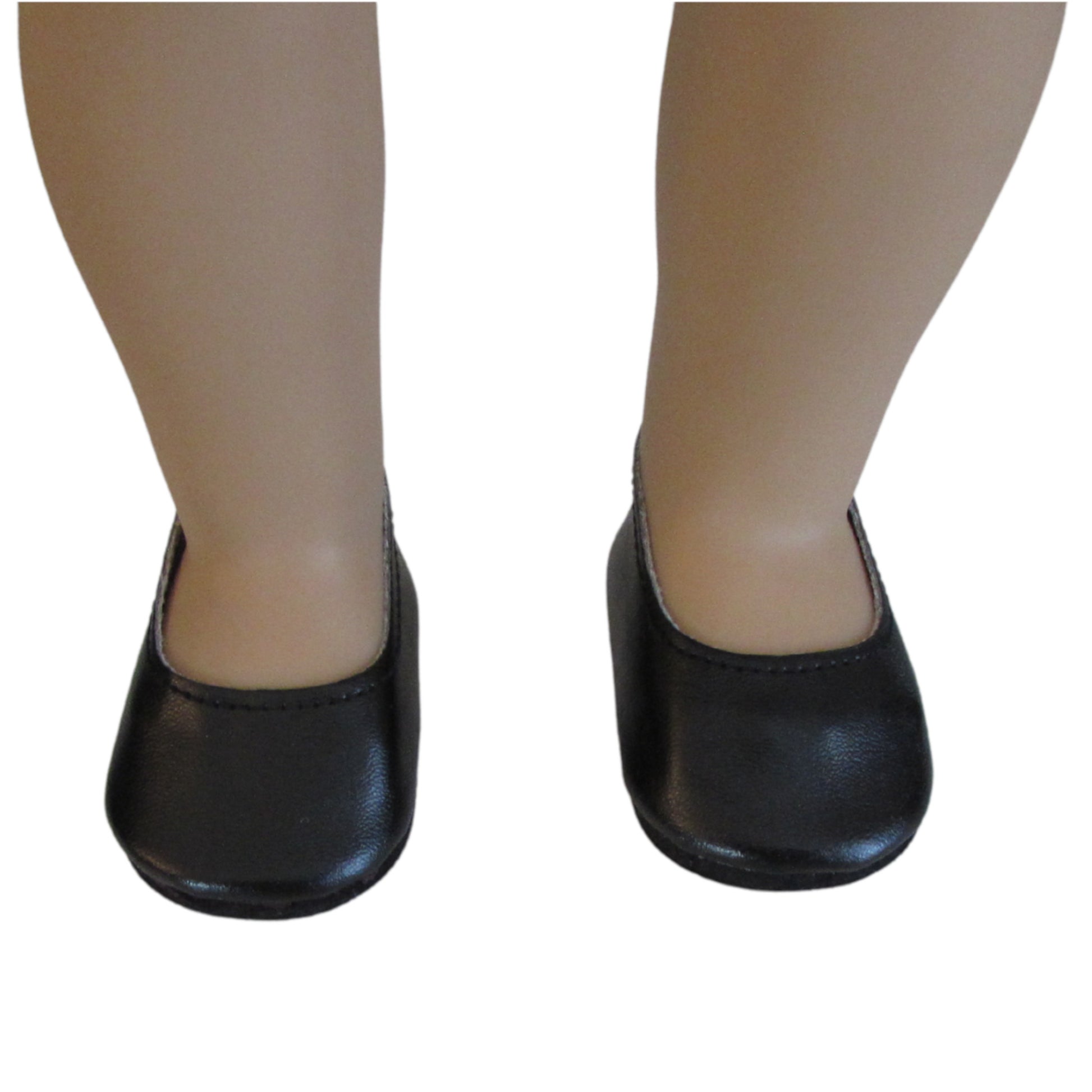 Black Slip-on Dress Shoes for 18-inch dolls Front view on doll