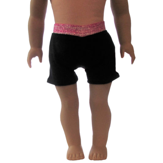 Black Yoga Shorts with Pink Contrast Band for 18-inch dolls