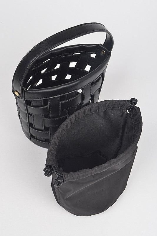 Black 2 in 1 Open Weaved Bucket Swing Bag - Inside bag and Outside bag Inside views