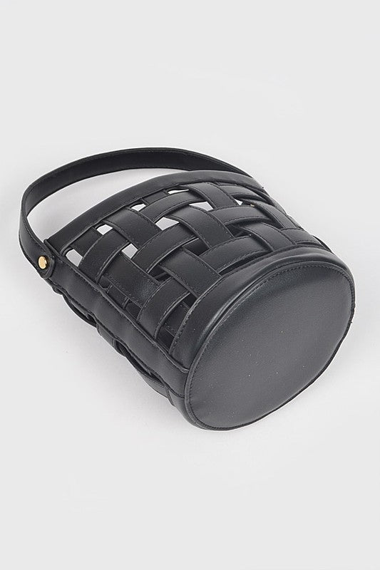 Black 2 in 1 Open Weaved Bucket Swing Bag Bottom view