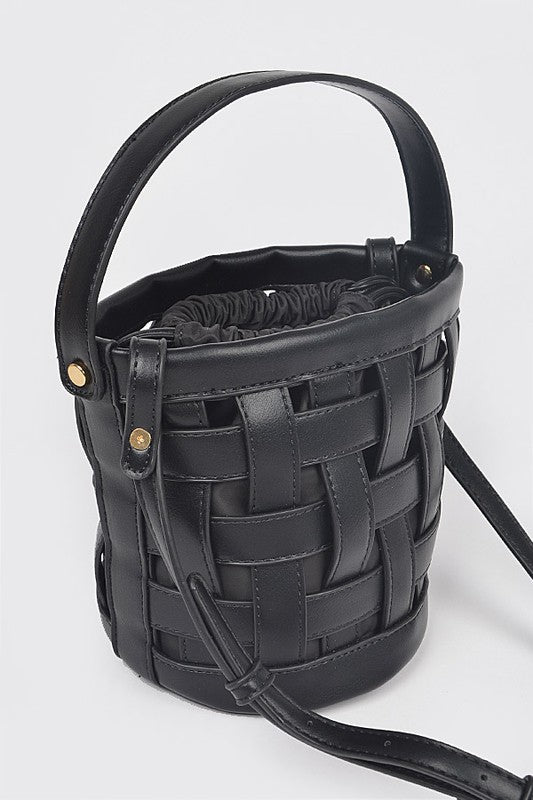 Black 2 in 1 Open Weaved Bucket Swing Bag Side view