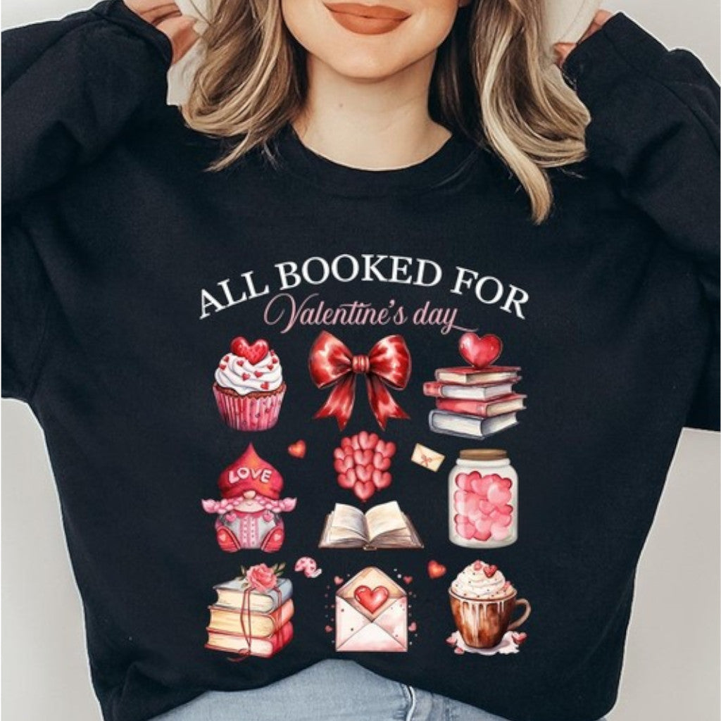 Black All Booked for Valentine's Graphic Sweatshirt