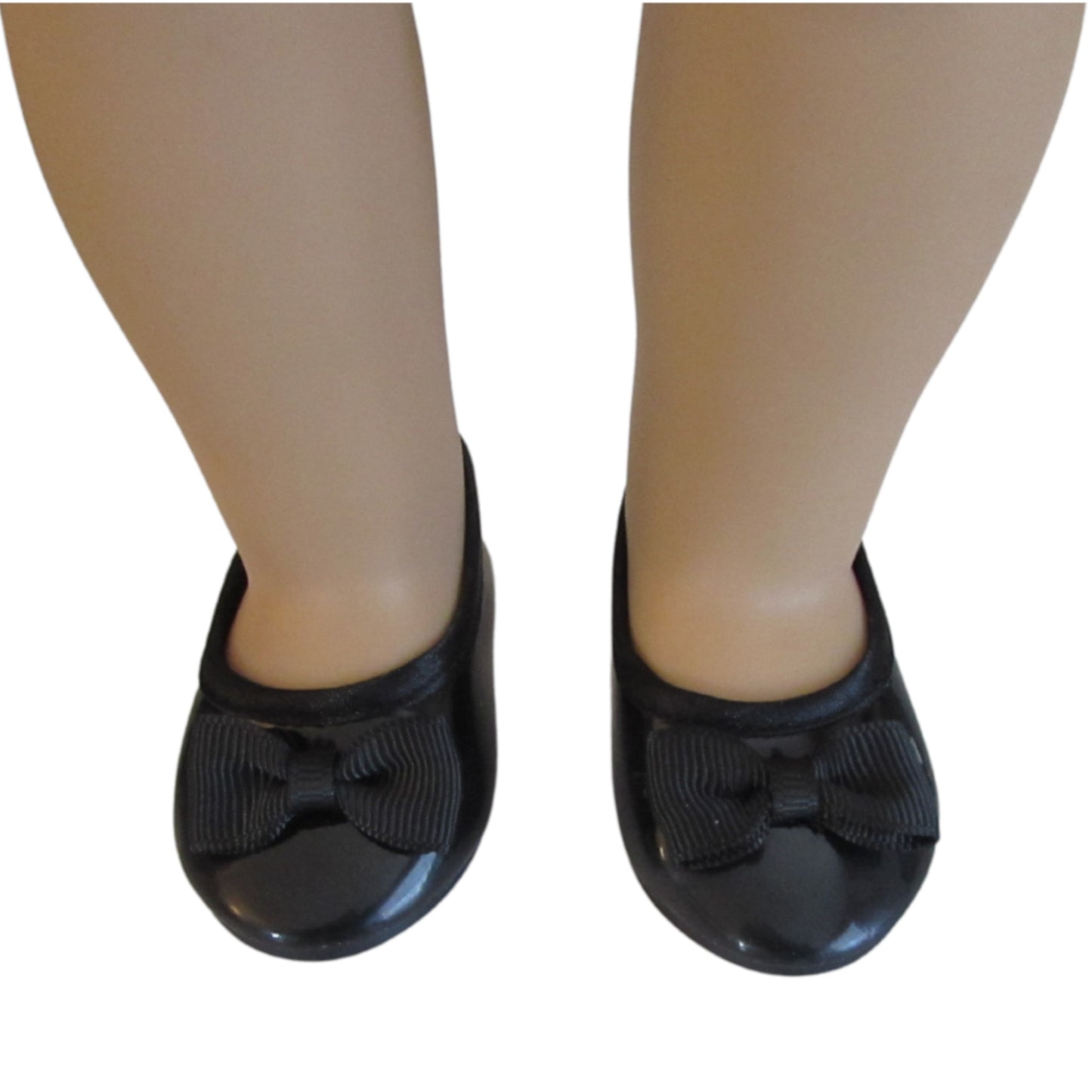 Black Bow Flats for 18-inch Dolls with doll Front view