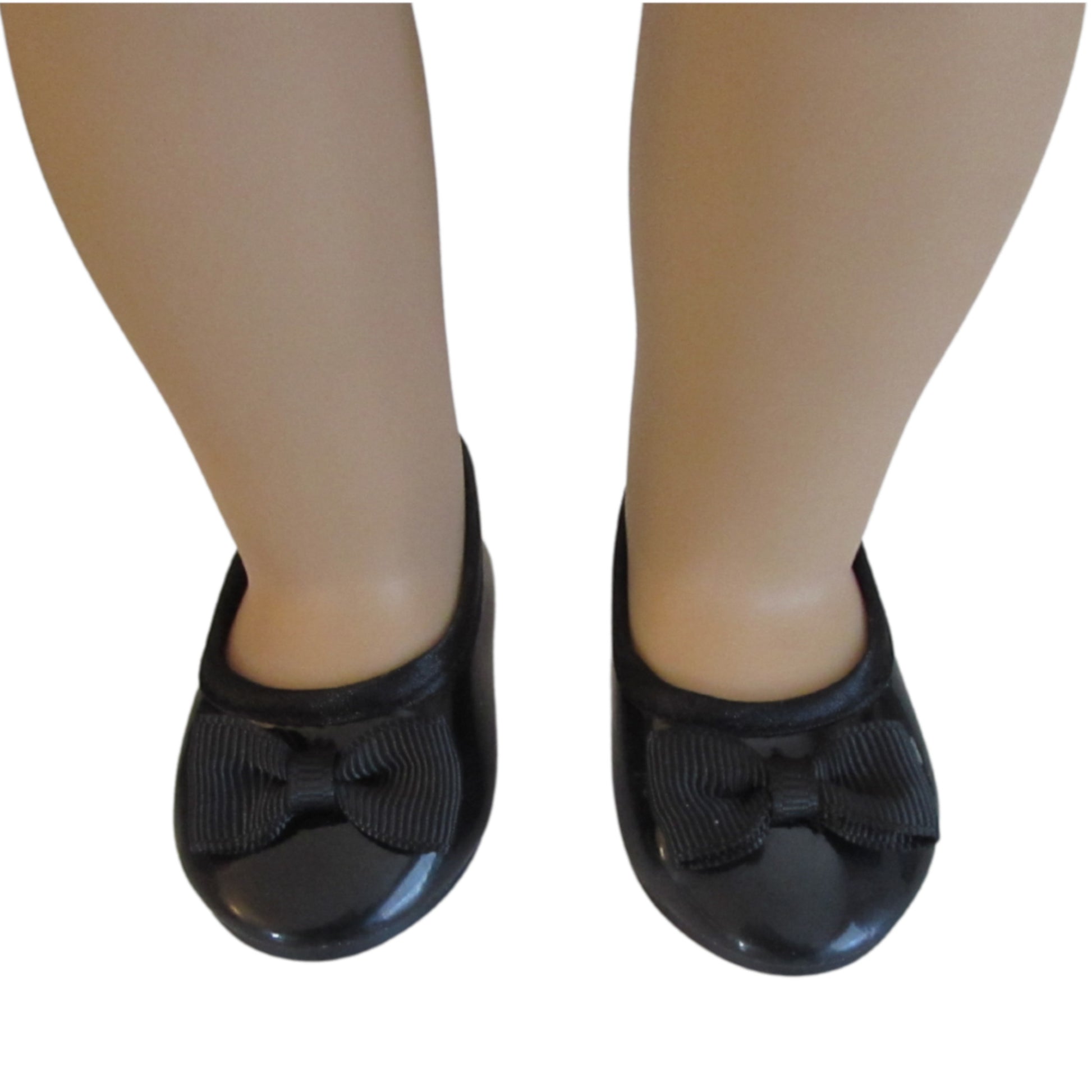 Black Bow Flats for 18-inch Dolls with doll Front view