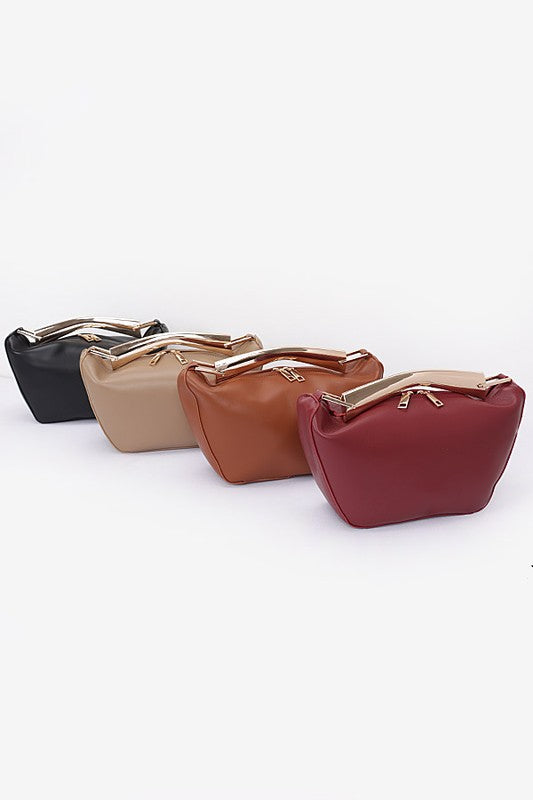 Black, Camel, Khaki, and Burgundy Gold Bar Handle Iconic Swing Bags