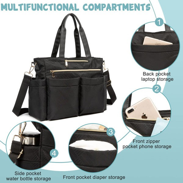 Black Diaper Bag Tote Baby Diaper Bag multifunctional compartments