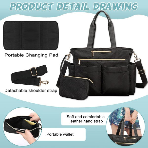 Black Diaper Bag Tote Baby Diaper Bag product detail drawing