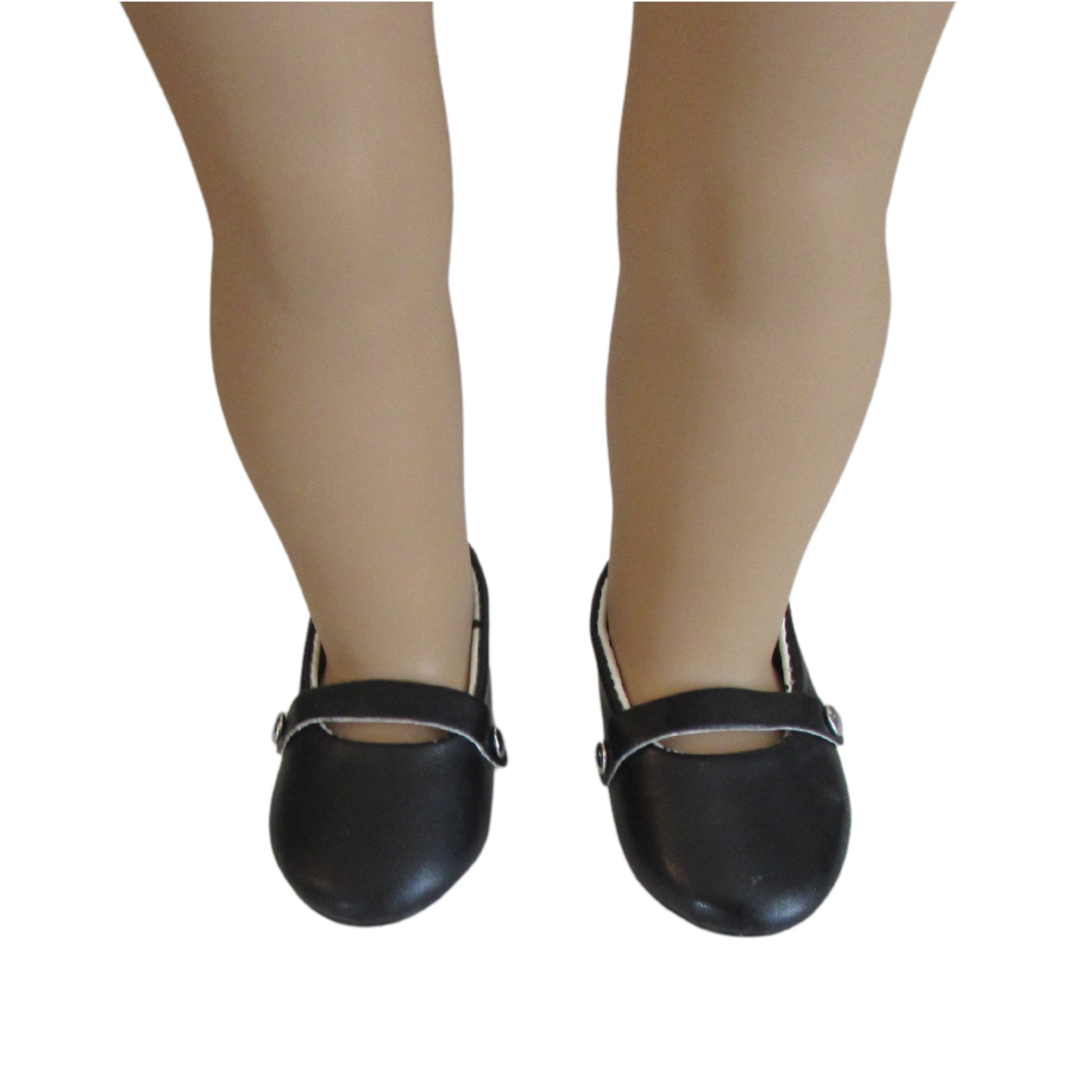Black Flats with Buckle for 18-inch dolls on doll