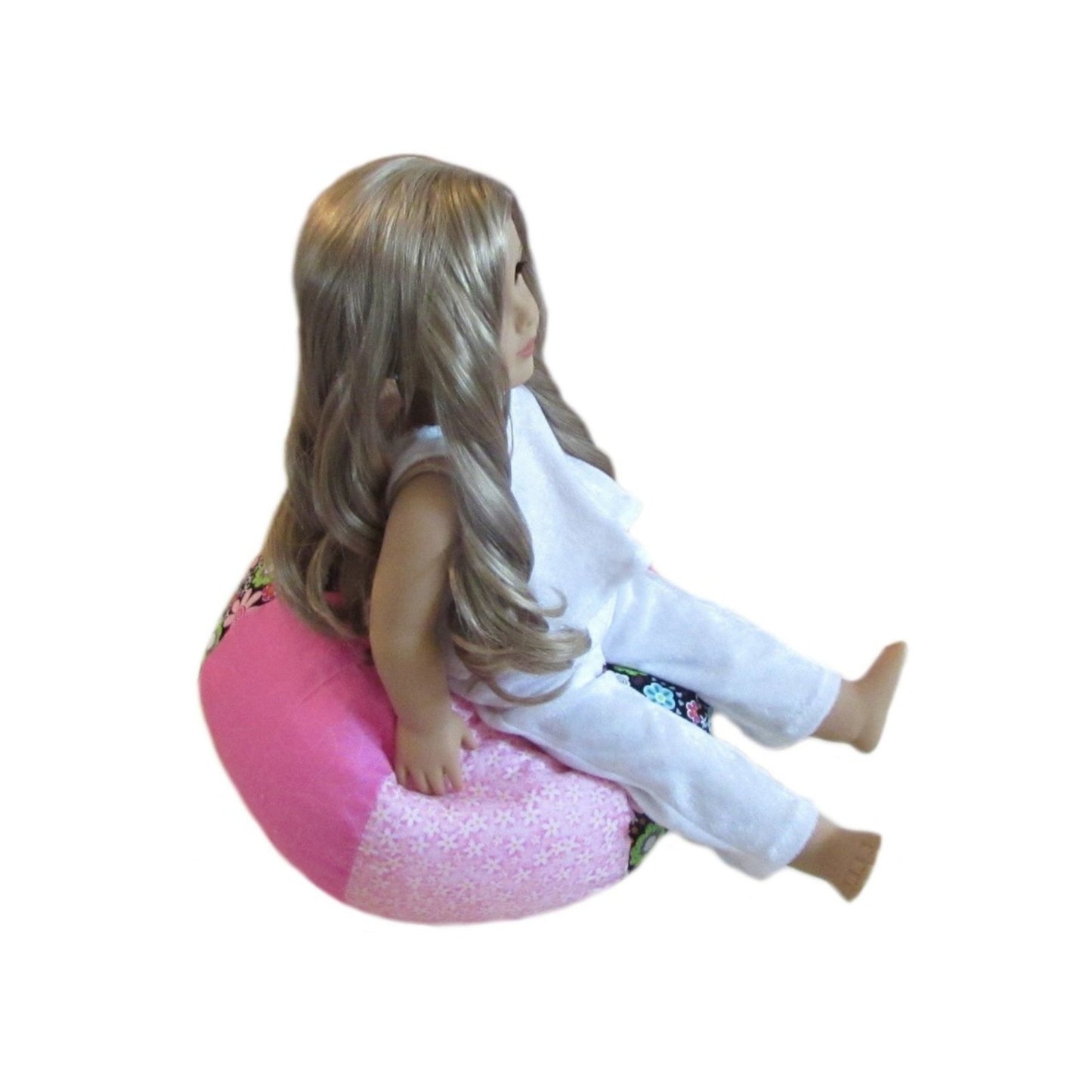 Black Floral Pink Doll Bean Bag Chair for 18-inch dolls Side view