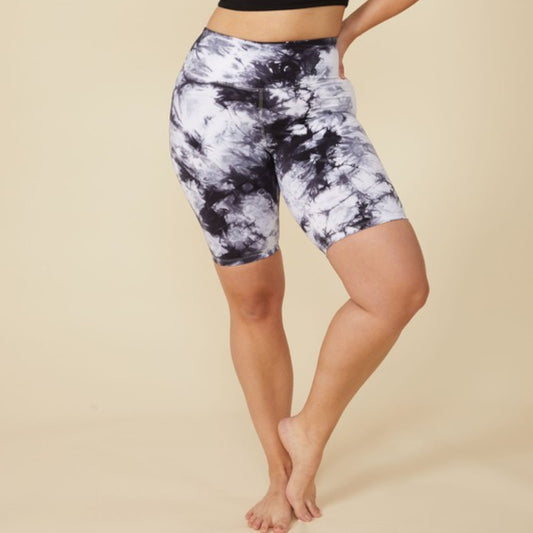 Black High Waisted Tie Dye Biker Shorts Front view