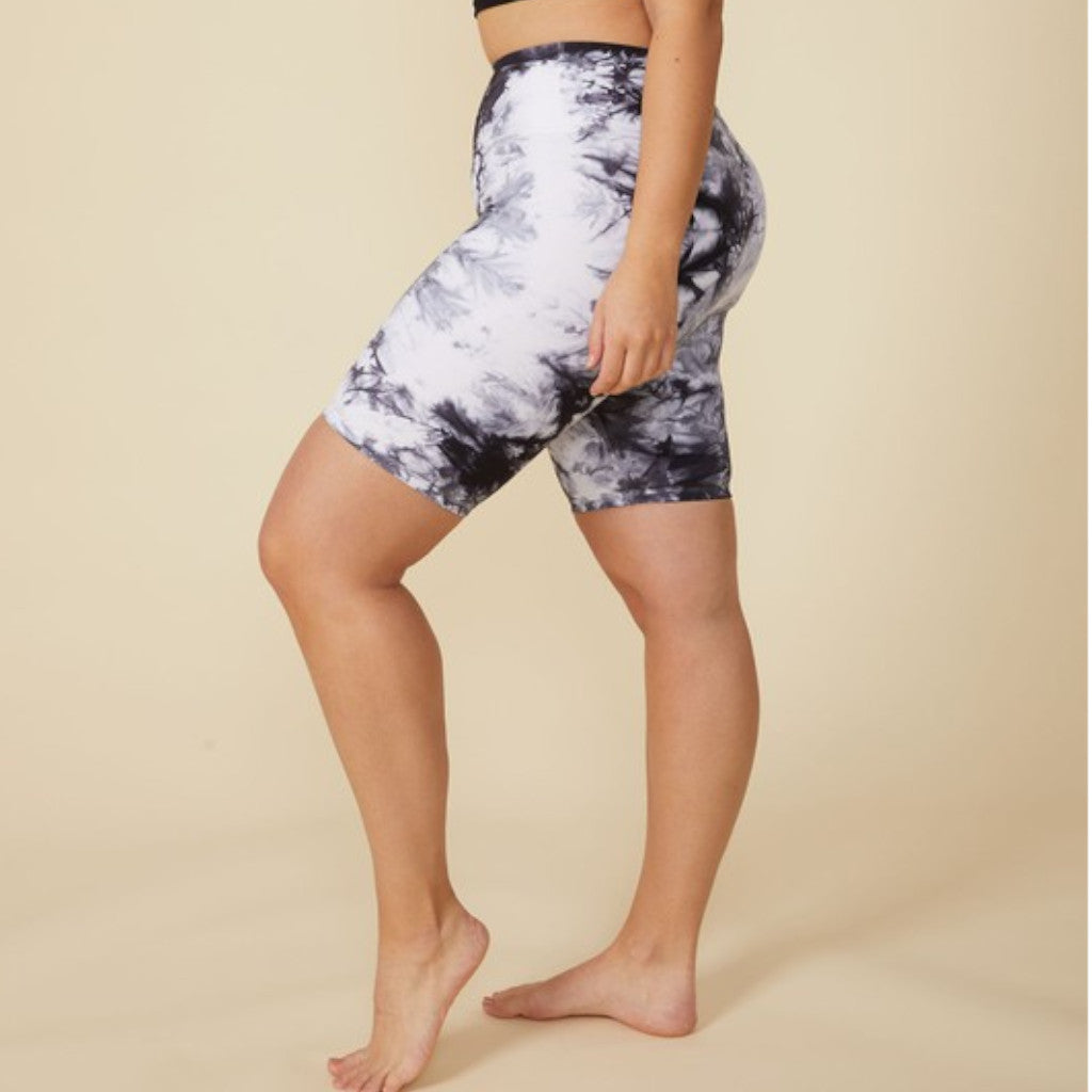 Black High Waisted Tie Dye Biker Shorts Side view