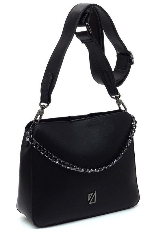 Black IZA CO Chain Link Crossbody Bag Hanging Bent Strap