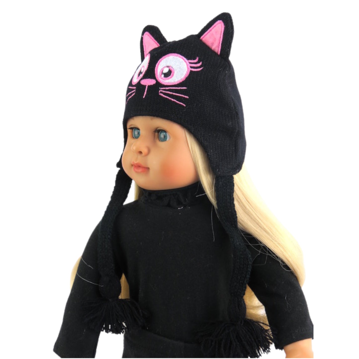 Black Kitty Kat Hat for 18-inch dolls Side view