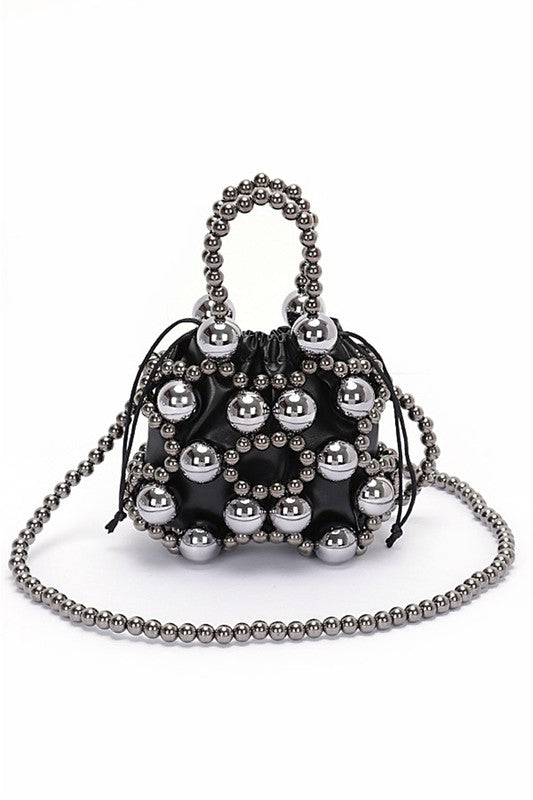 Black Metallic Beaded Petite Party Swing Bag Front view