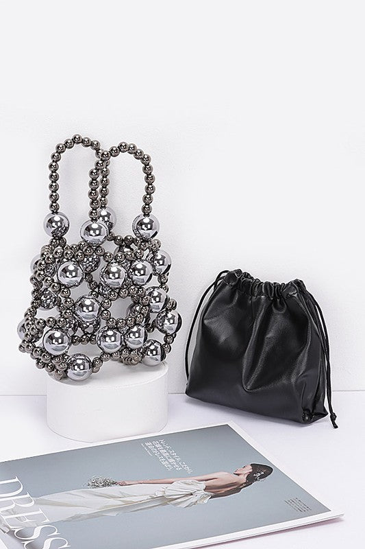 Black Metallic Beaded Petite Party Swing Bag Outer and Inner Bag