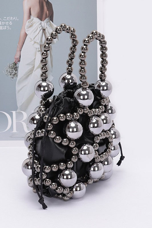 Black Metallic Beaded Petite Party Swing Bag Side view