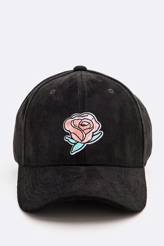 Black Rose Patch Suede Cap