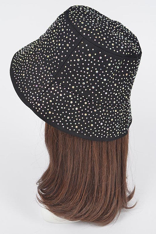 Black Sparkly Canvas Bucket Hat on Mannequin Back view