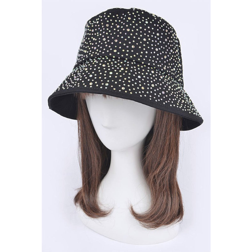 Black Sparkly Canvas Bucket Hat on Mannequin Front view