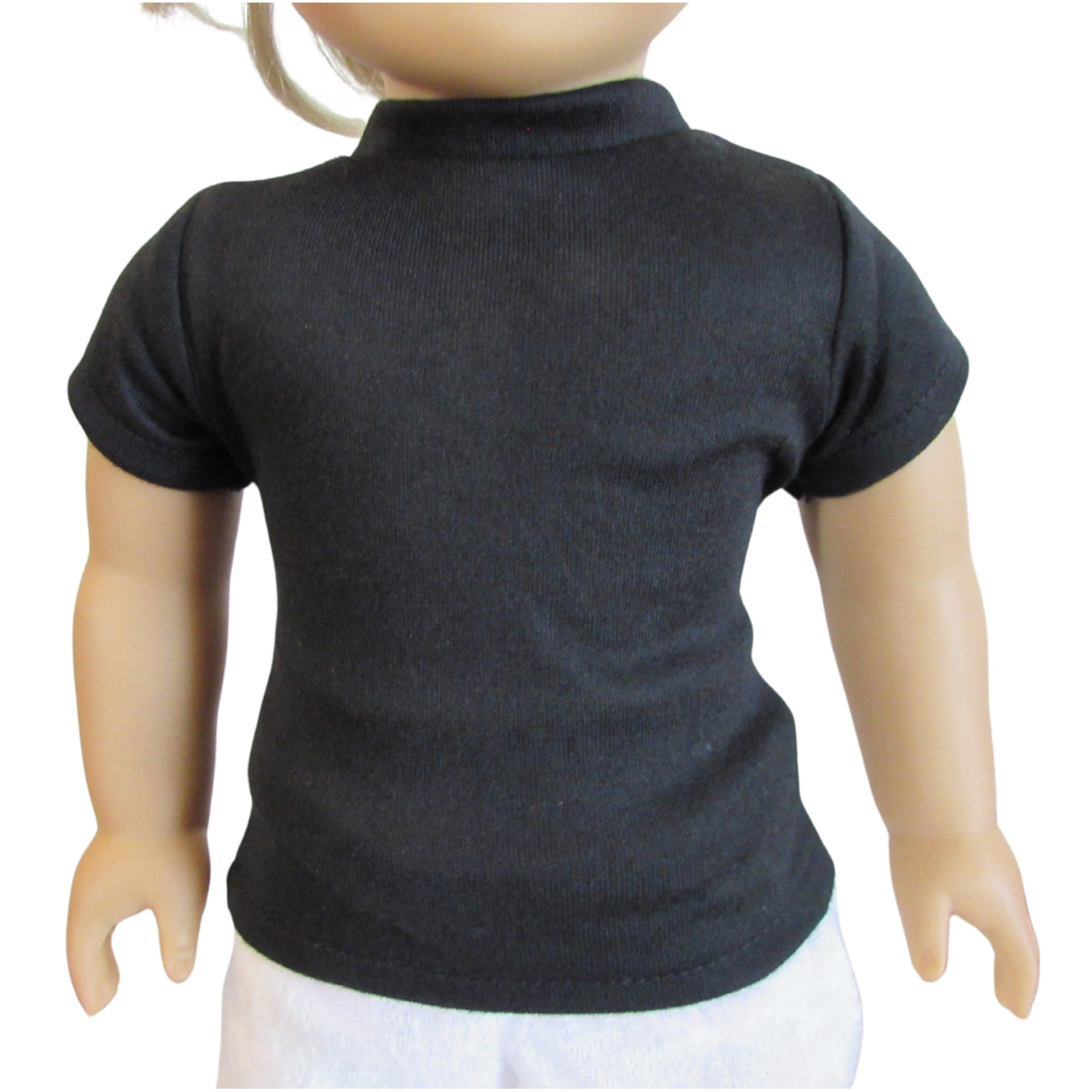 Black T-Shirt for 18-inch Dolls with Doll Front view