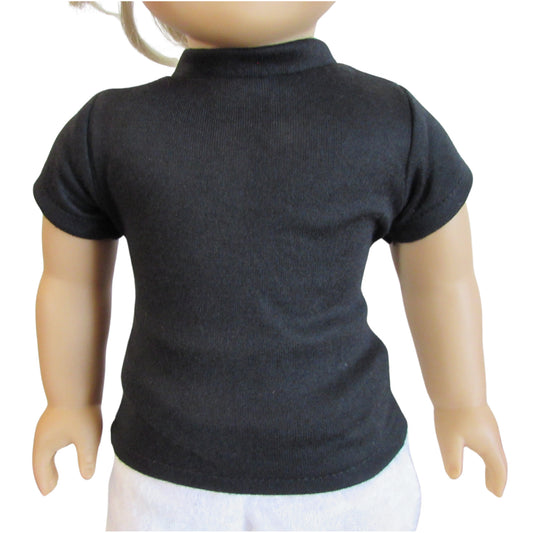 Black T-Shirt for 18-inch Dolls with Doll Front view