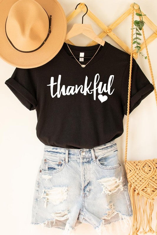 Black Thankful Heart Graphic Tee