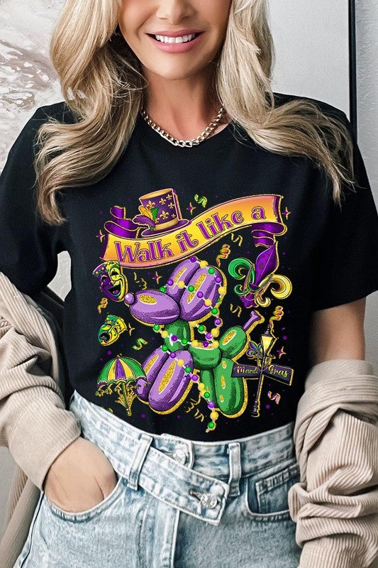 Black Walk It Like A Mardi Gras Graphic Tee