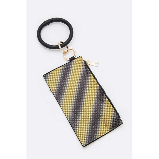 Black Yellow Rhinestone Wrislet Pouch Wallet