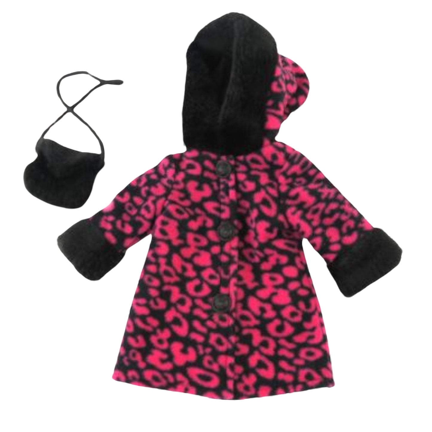 Black and Magenta Leopard Hooded Coat with Purse Flat for 18 inch dolls